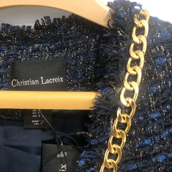 NWT Christian Lacroix blue tweed cropped open ladies jacket blazer size Small - Picture 6 of 9